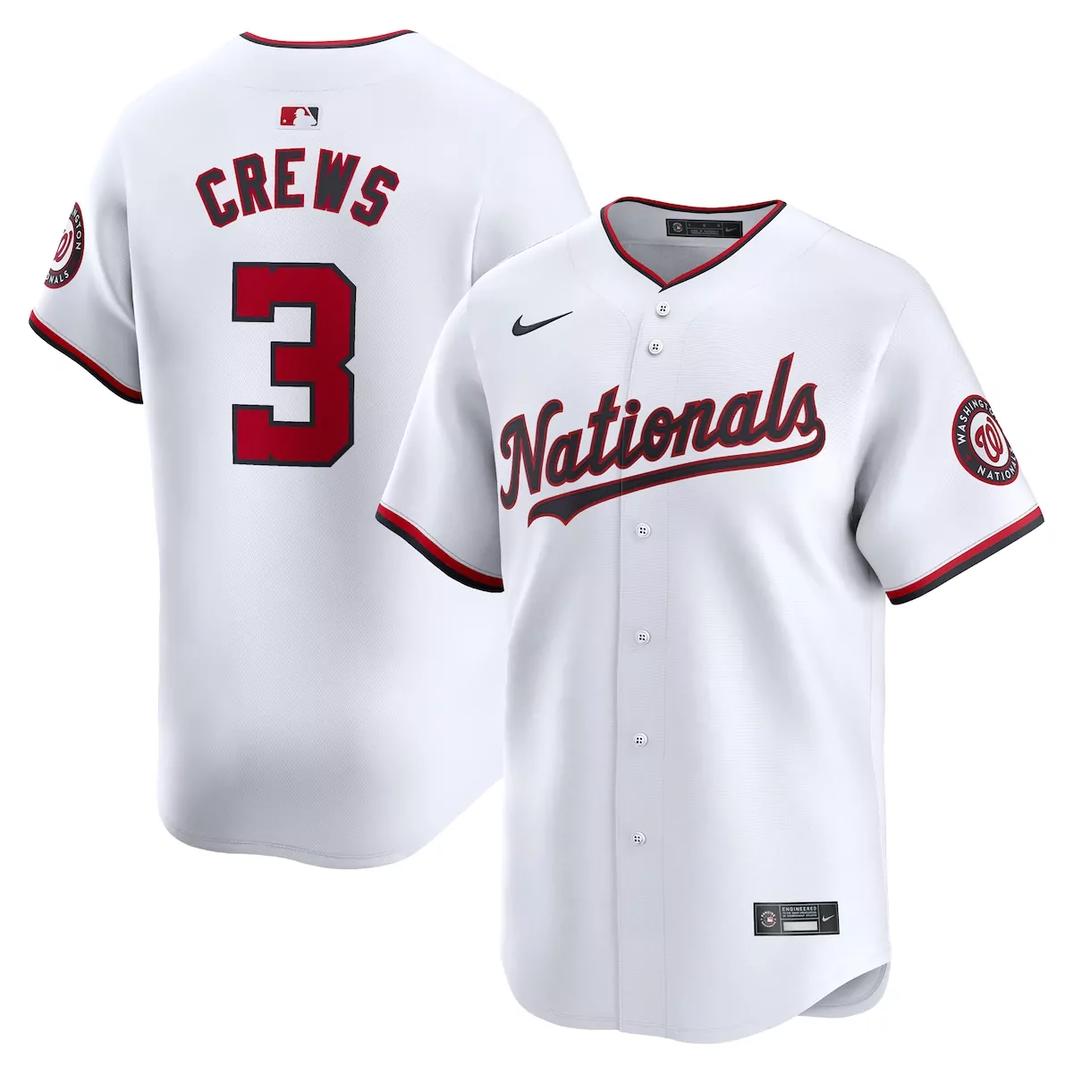 Dylan Crews 3 Nationals Jersey White Men Red Black Home Limited