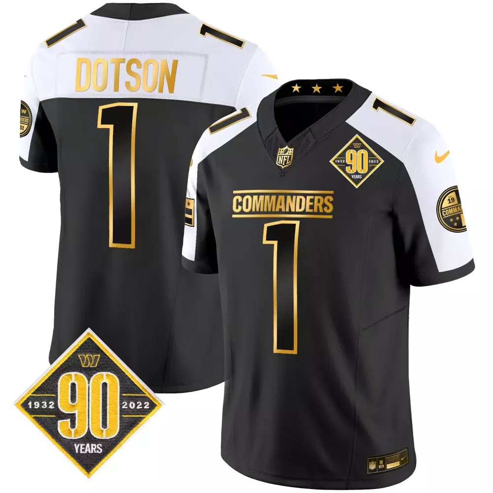 Jahan Dotson 1 Commanders Jersey Black 90th Anniversary 90 Years 1932-2022 Men White