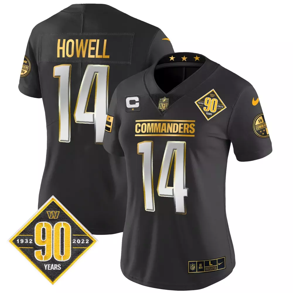 Sam Howell 14 Commanders Jersey Black 90 Years 1932 2022 Men Gold White Limited Anniversary