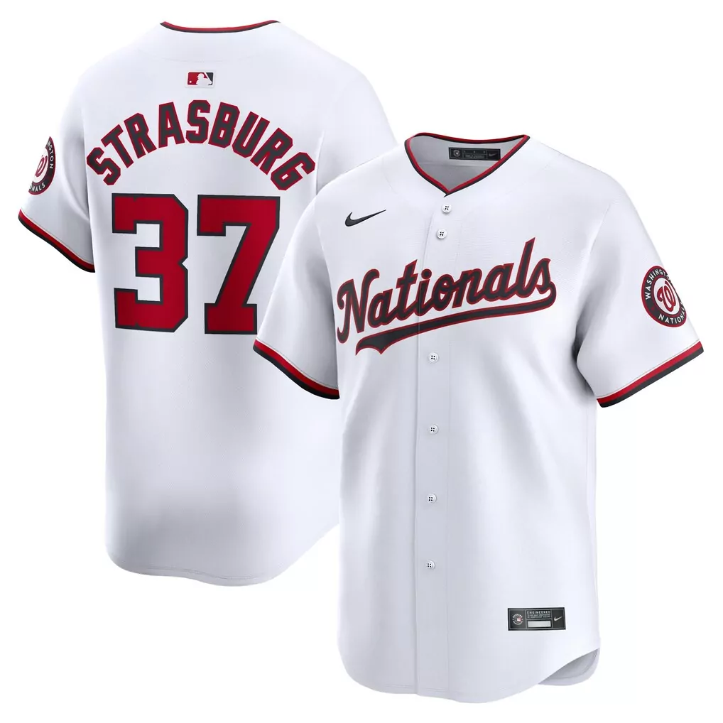 Stephen Strasburg 37 Nationals Jersey White Men Red Black Home Limited