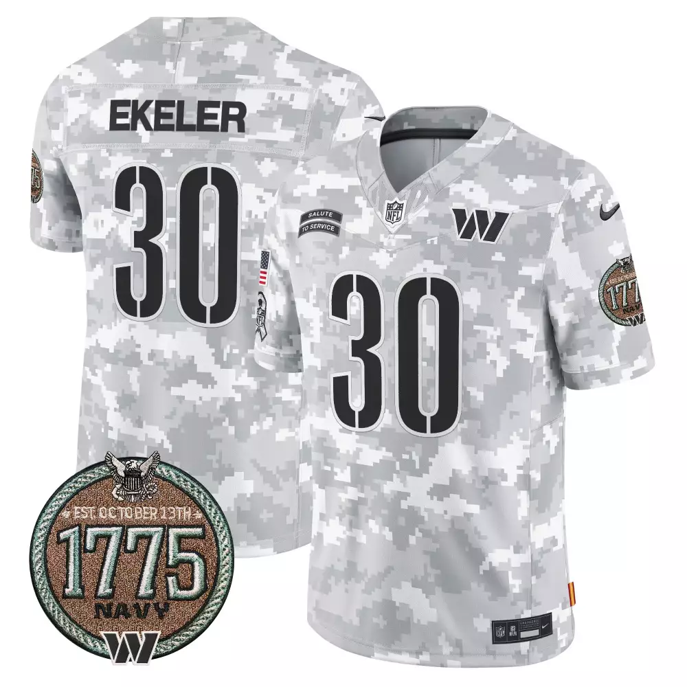 Austin Ekeler 30 Jersey White Salute To Service Washington Commanders 1775 Navy Men