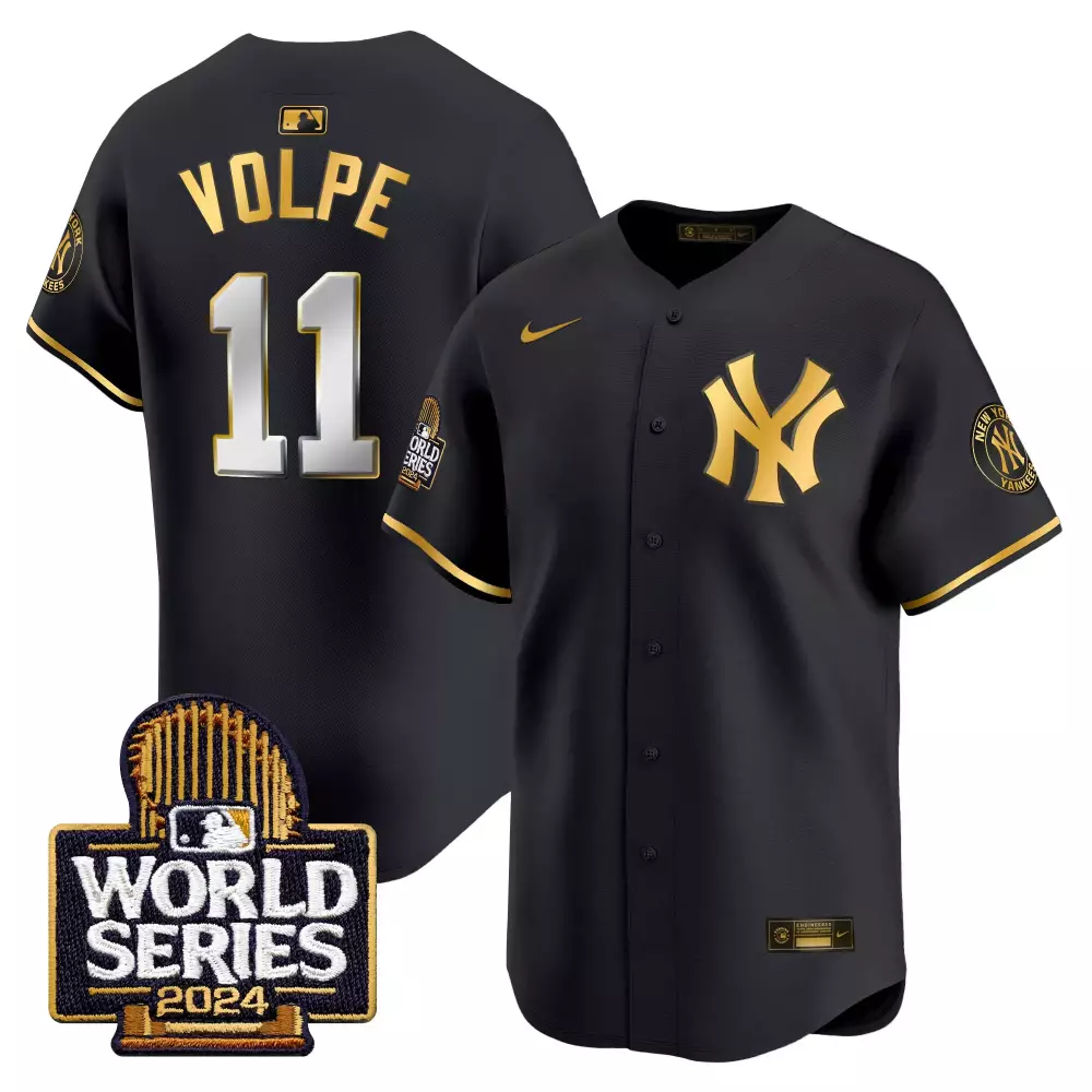 Anthony Volpe 11 New York Yankees Jersey Black World Series 2024 Men Gold Silver