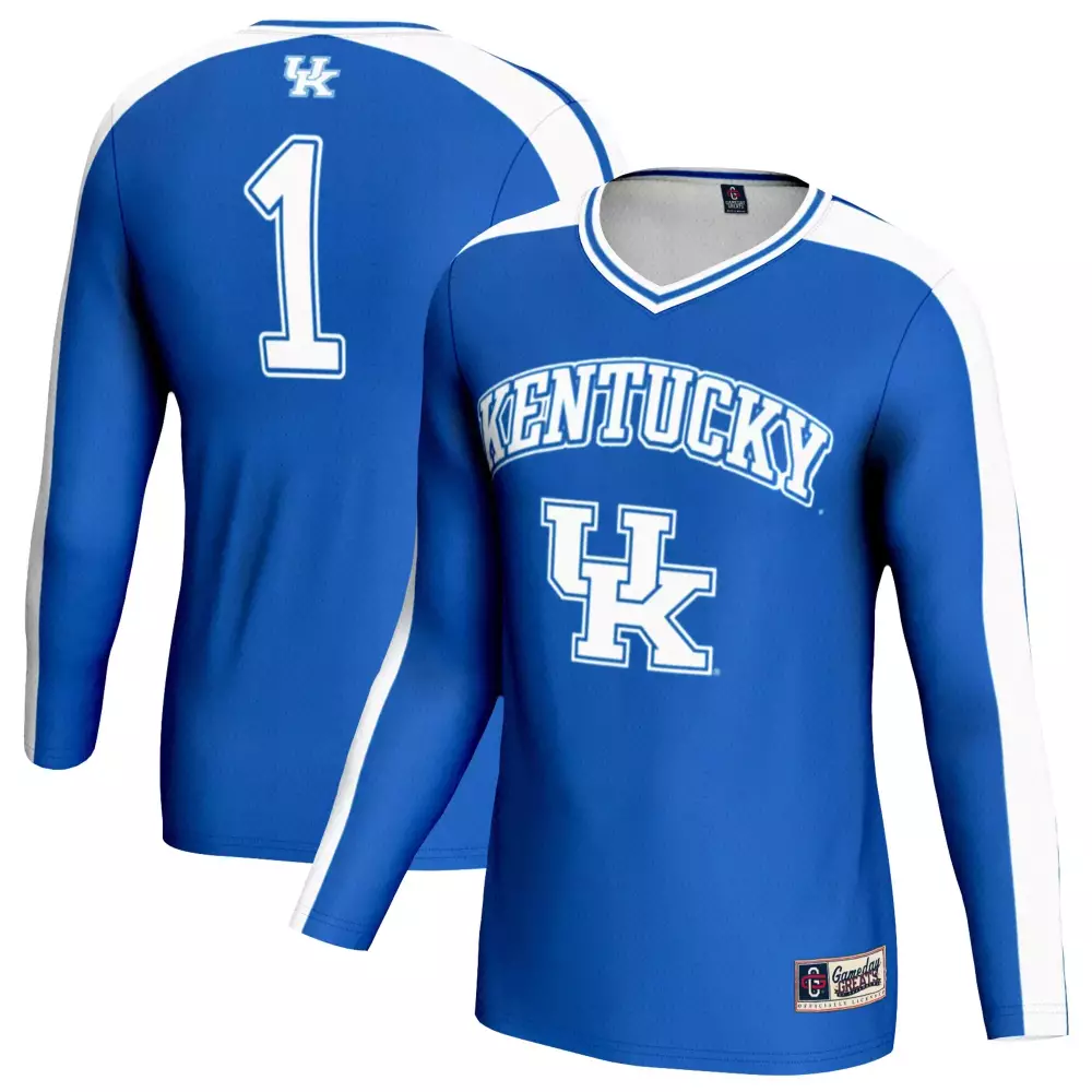 Kentucky 1 Jersey Blue Men Long Sleeve White All Stitched Vapor
