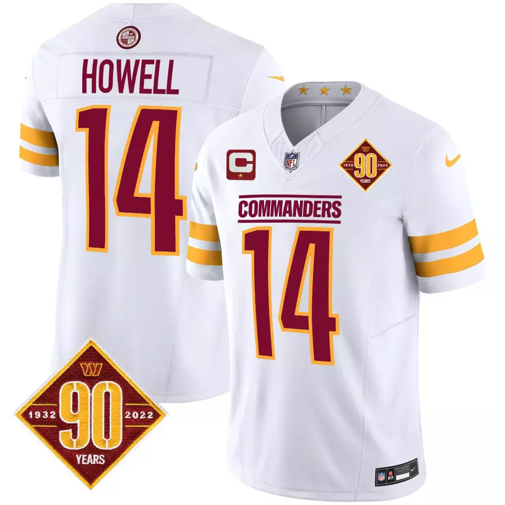 Sam Howell 14 Commanders Jersey White 90 Years 1932-2022 Men Maroon Gold Anniversary