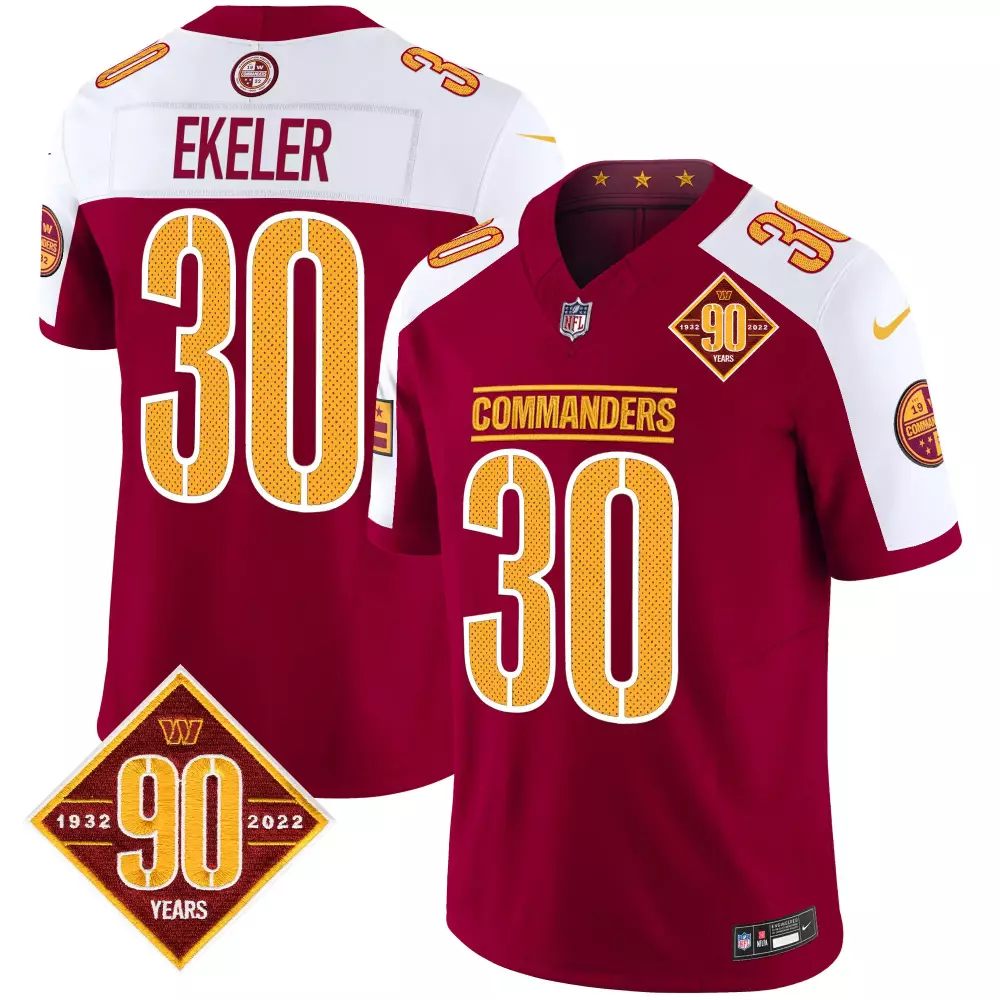 Austin Ekeler 30 Commanders Jersey Maroon 90th Anniversary 90 Years 1932-2022 2022