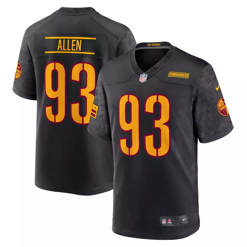 Allen 93 Commanders Jersey Black One Mission Men Maroon Gold Alternate Game