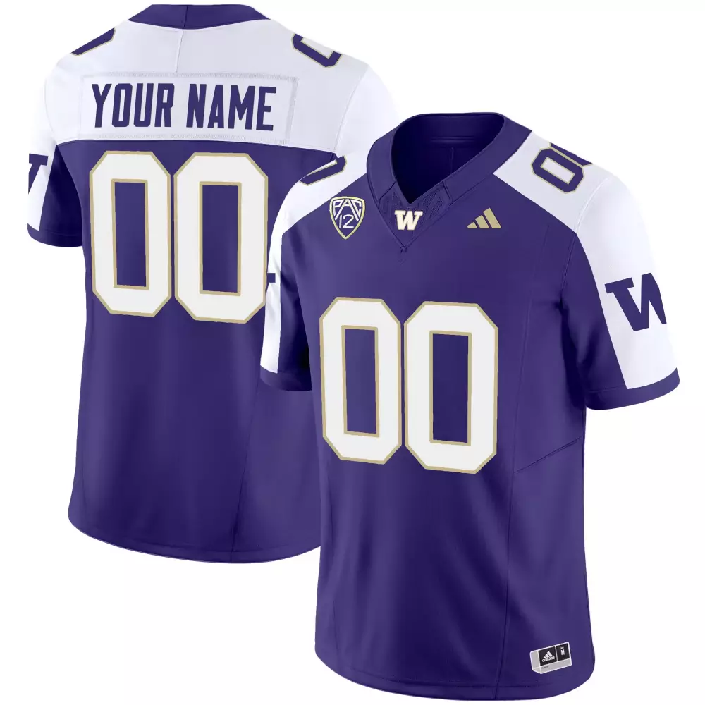 Custom Washington Huskies Jersey Purple Men White Gold Alternate Vapor Limited v3