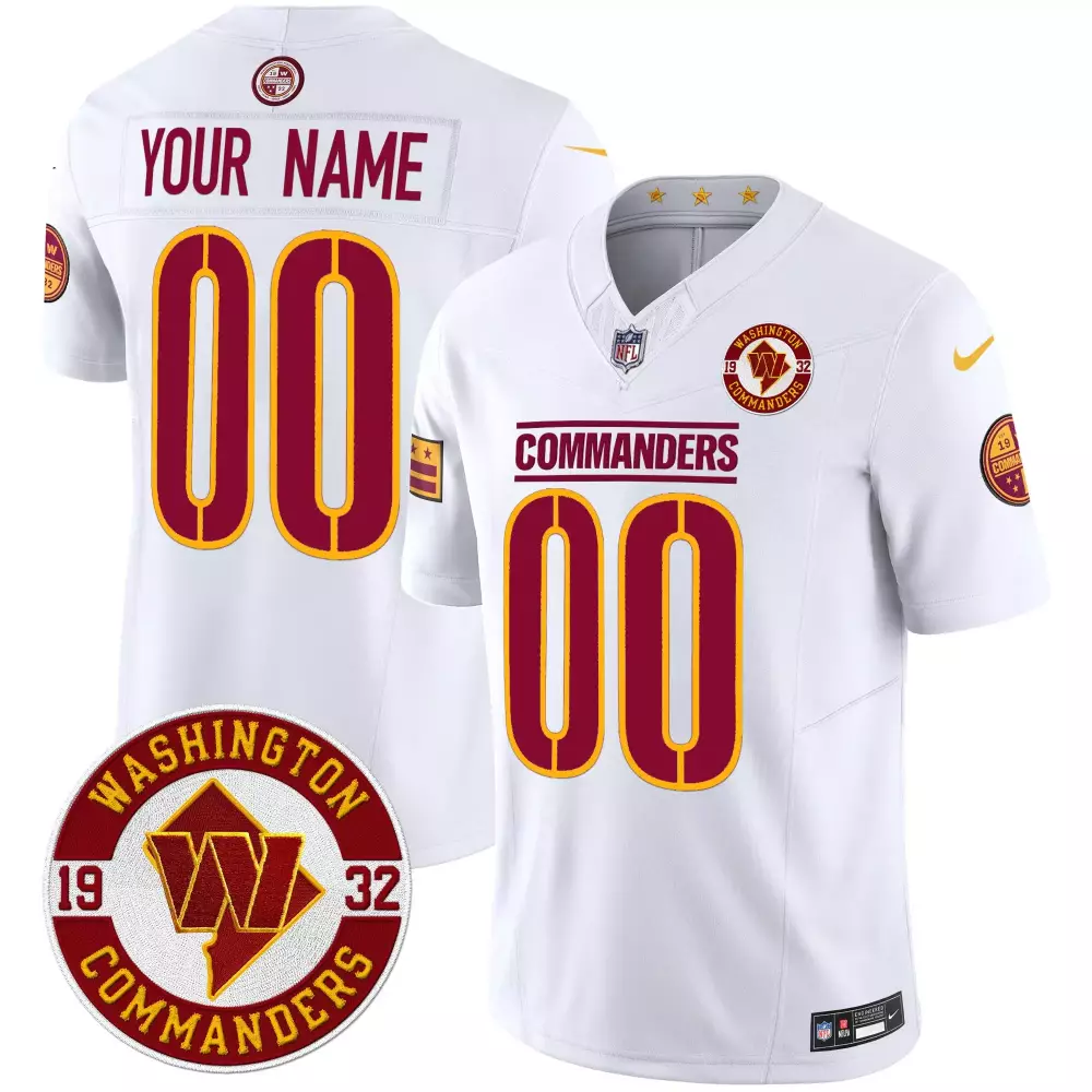 Custom Commanders Jersey White Washington Circular With Maroon Numbers Gold Vapor