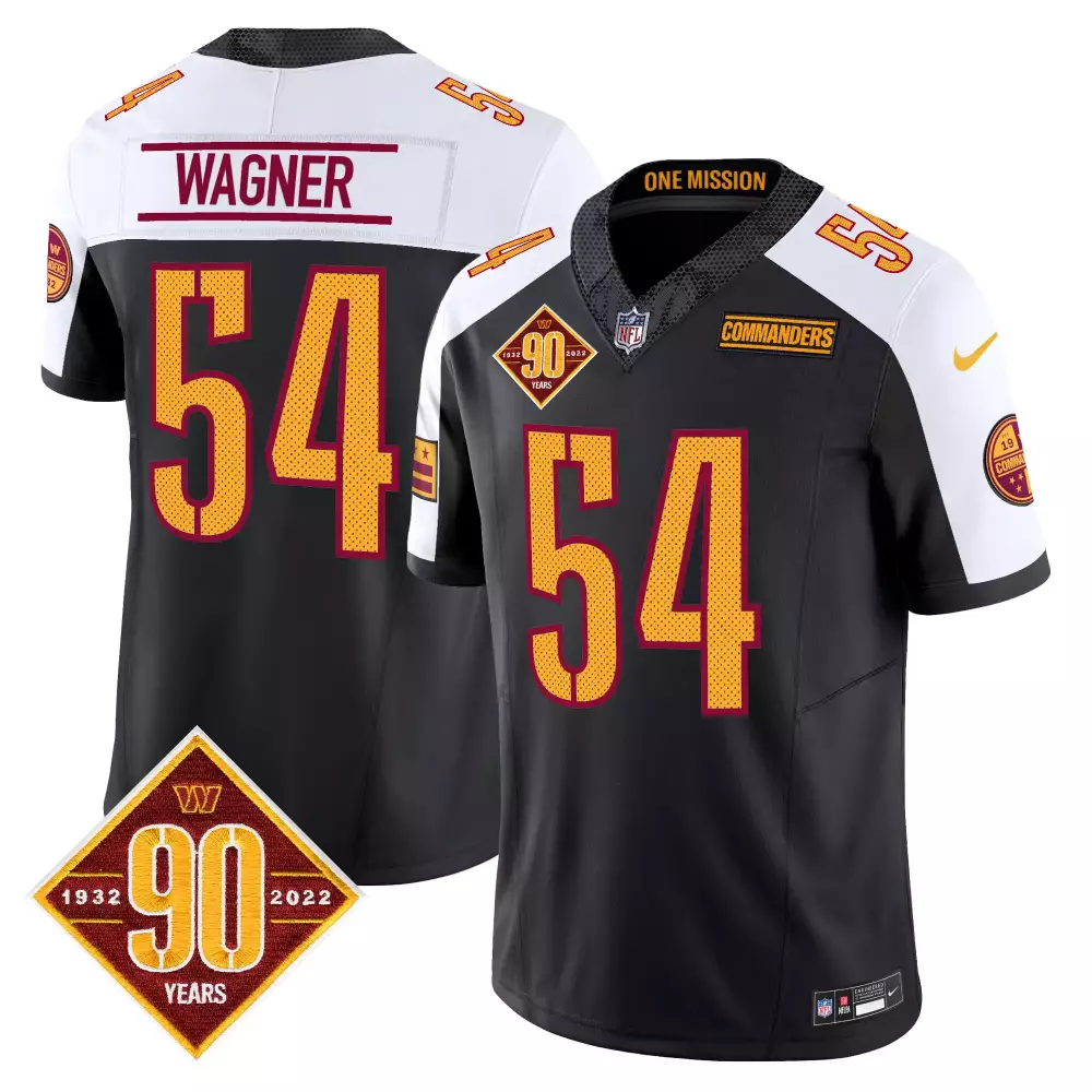 Bobby Wagner 54 Commanders Jersey Black 90th Anniversary 1932-2022 90 Years Men Alternate