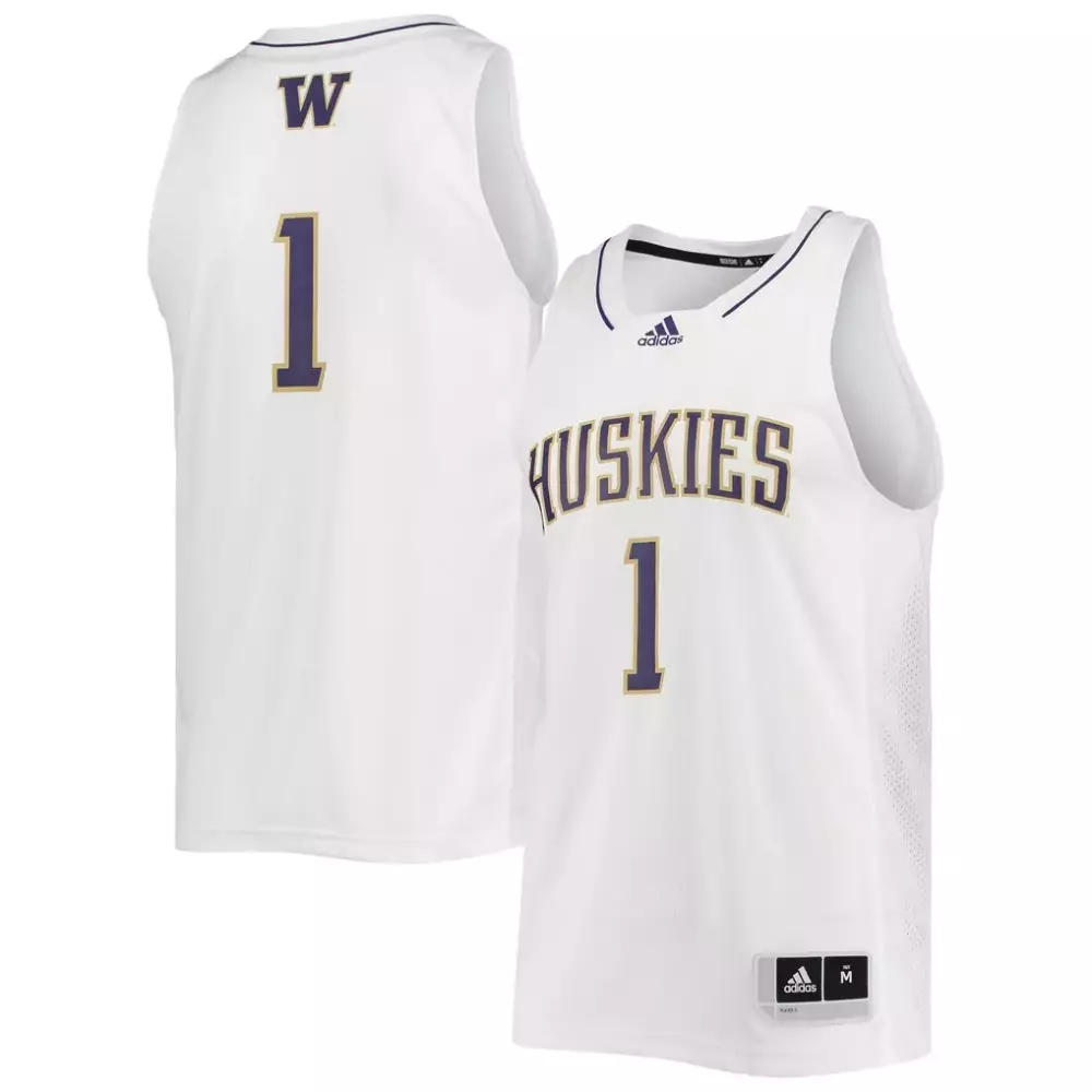 Custom Washington Huskies 1 Jersey White Men Purple Gold Swingman