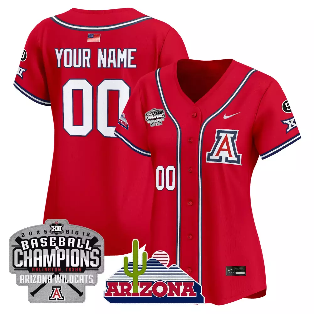 Custom Arizona Wildcats Jersey Red 2025 Big 12 Baseball Champions Men Navy Blue White