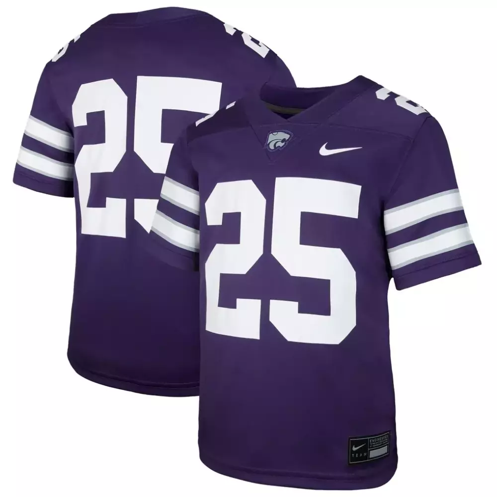 Kansas State Wildcats 25 Jersey Purple Men White Gray Replica Game