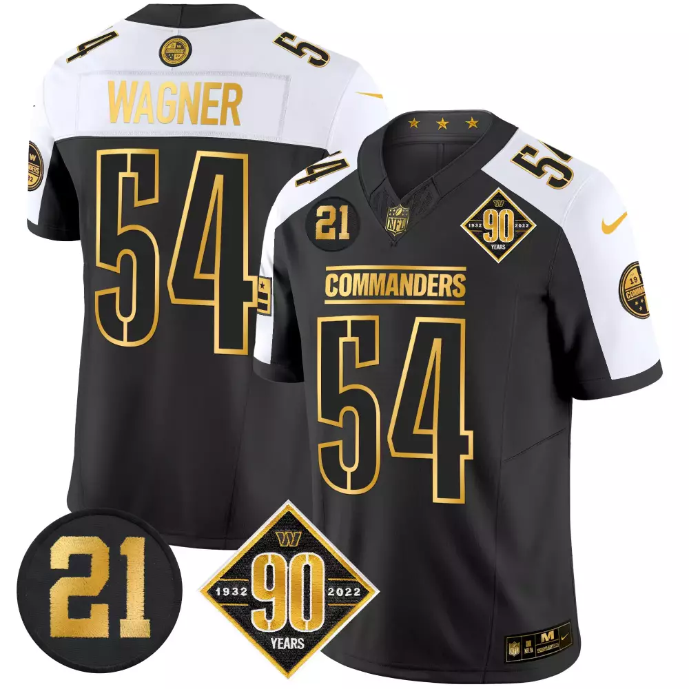 Bobby Wagner 54 Commanders Jersey Black 90 Years 1932-2022 Men Alternate White Gold