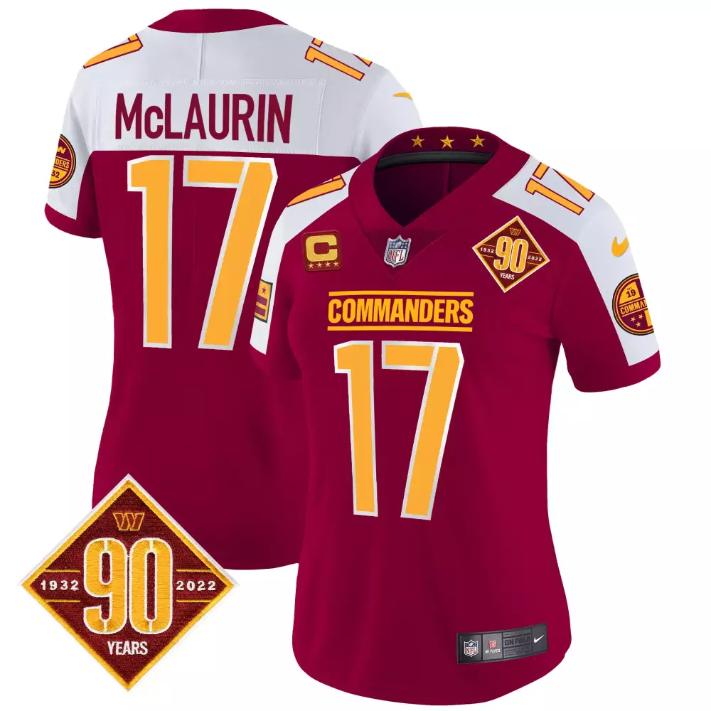 Terry Mclaurin 17 Commanders Jersey Maroon 90 Years 1932-2022 Men Standard Gold White