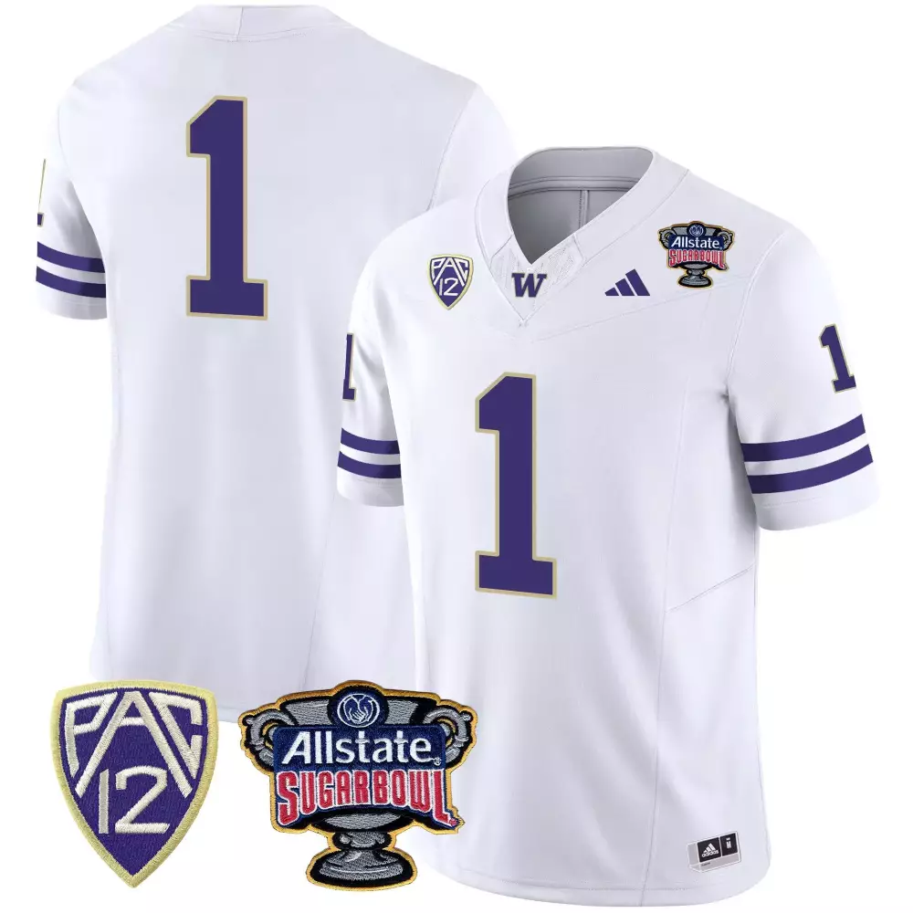 Washington Huskies 1 Jersey White Sugar Bowl 2023 Allstate Men Purple Vapor All Stitched