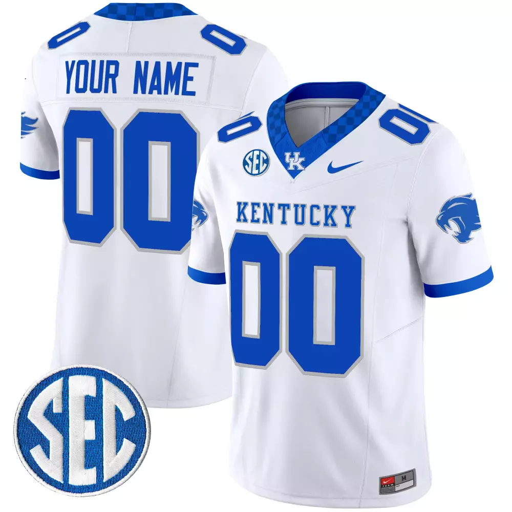 Custom Kentucky Jersey White Men Blue Gray Vapor Stitched