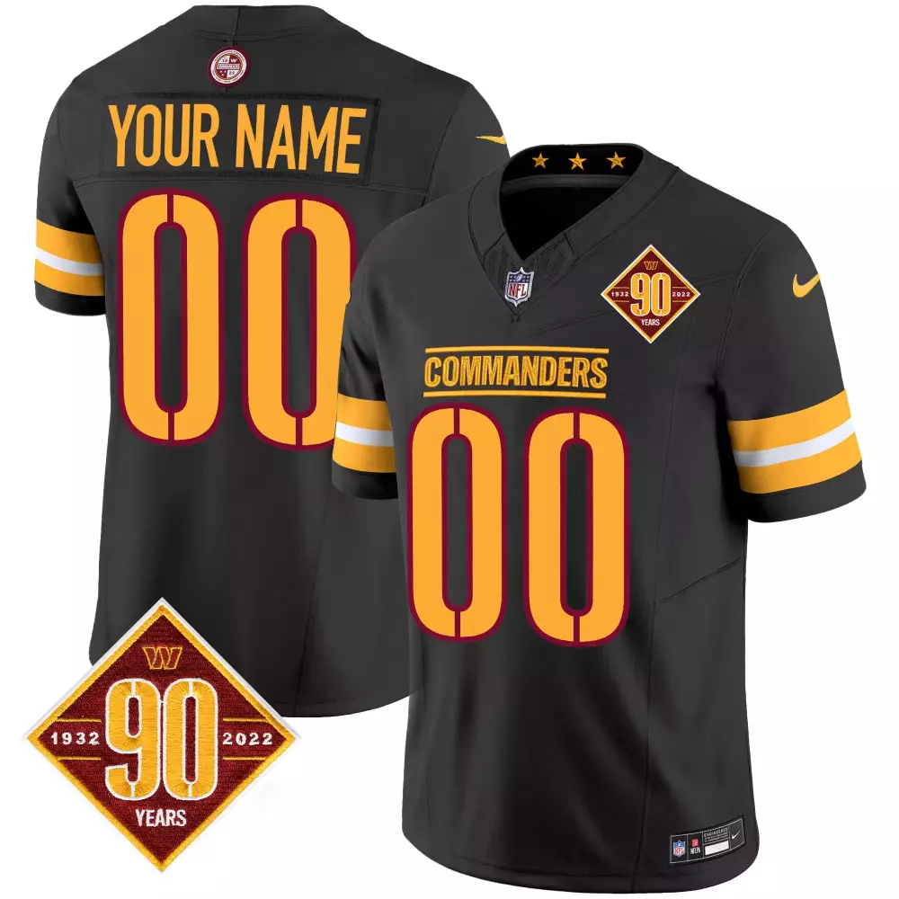 Custom Commanders Jersey Black 90 Years 1932-2022 Men Gold Maroon Anniversary Vapor