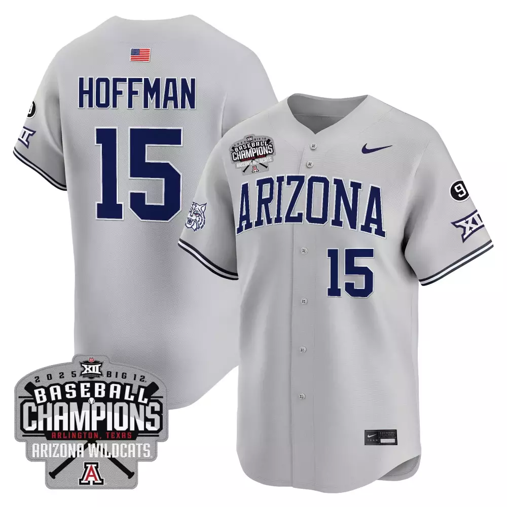 Hoffman Wildcats 15 Jersey Gray 2025 Big 12 Baseball Champions Arizona Us Flag Men