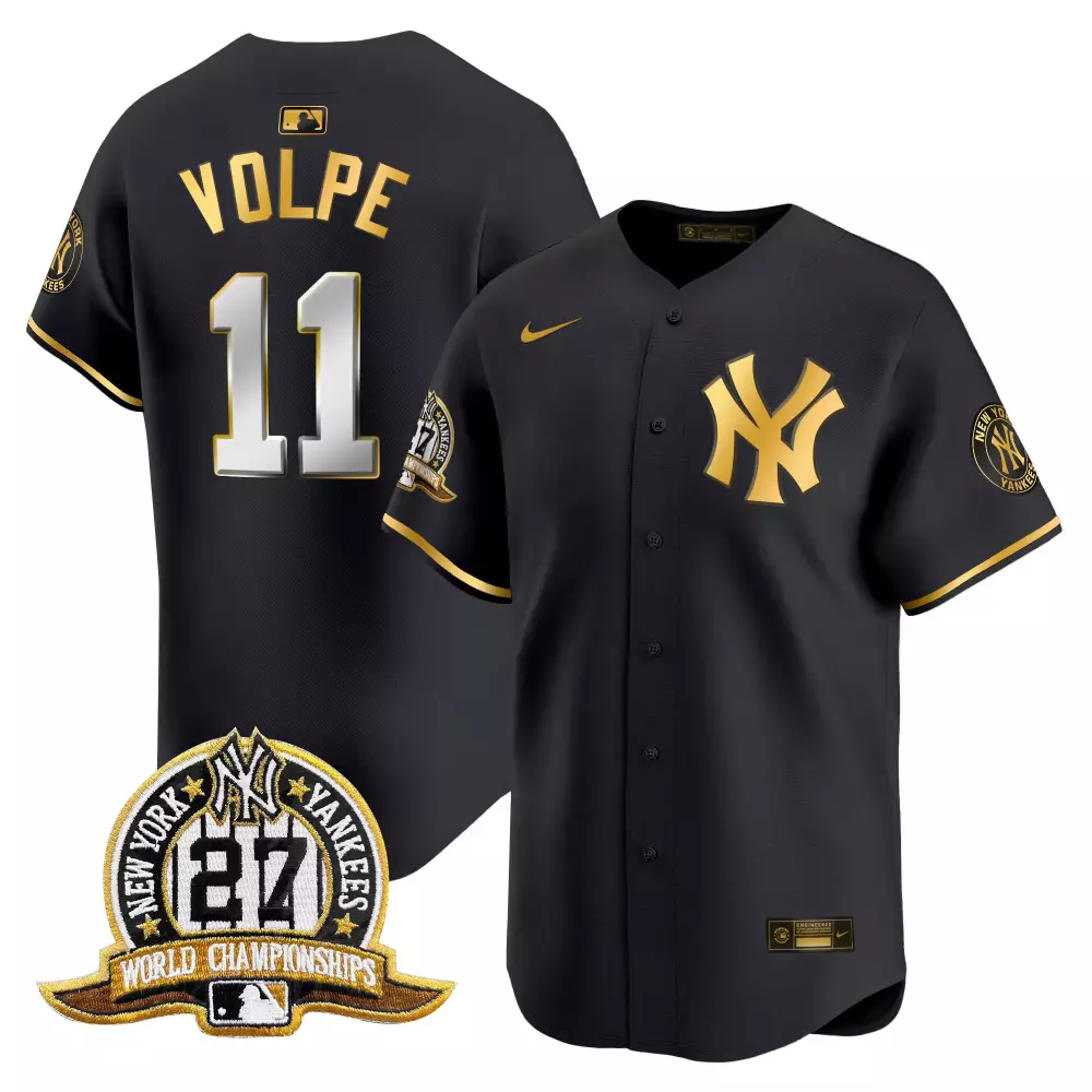 Anthony Volpe 11 New York Yankees Jersey Black World Championships 2023 Men Gold