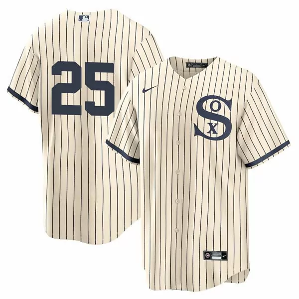 Frank Thomas 25 Chicago White Sox Jersey Cream Men Throwback Navy All Stitched Vapor