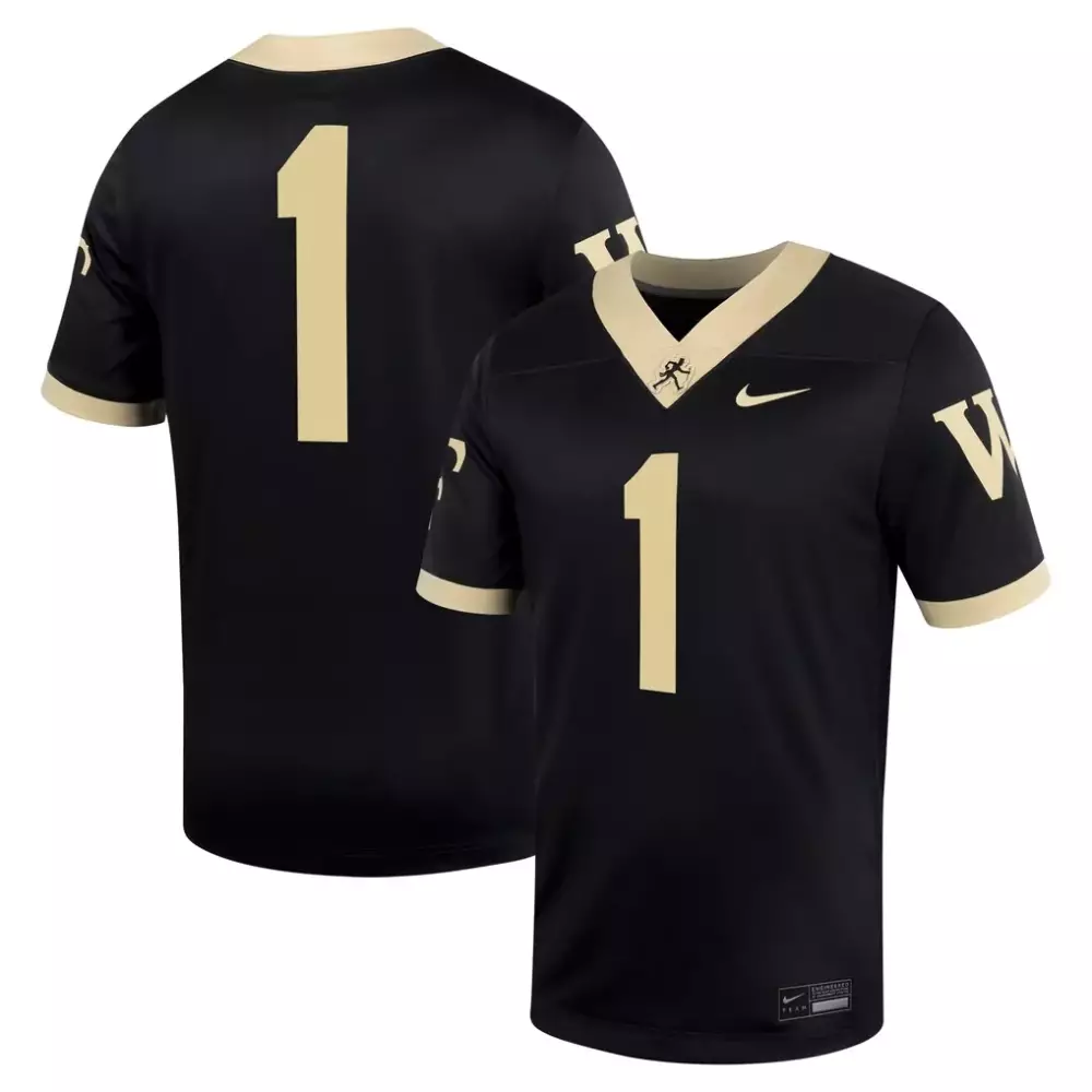 Demon Deacons 1 Wake Forest Jersey Black Men Gold Tan