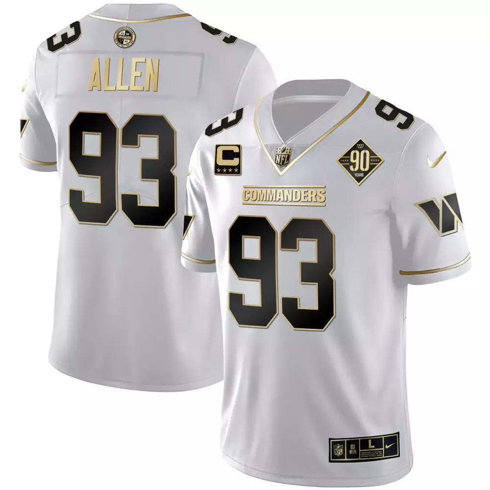 Kaytron Allen 93 Commanders Jersey White 90th Anniversary Men Player Black Gold All