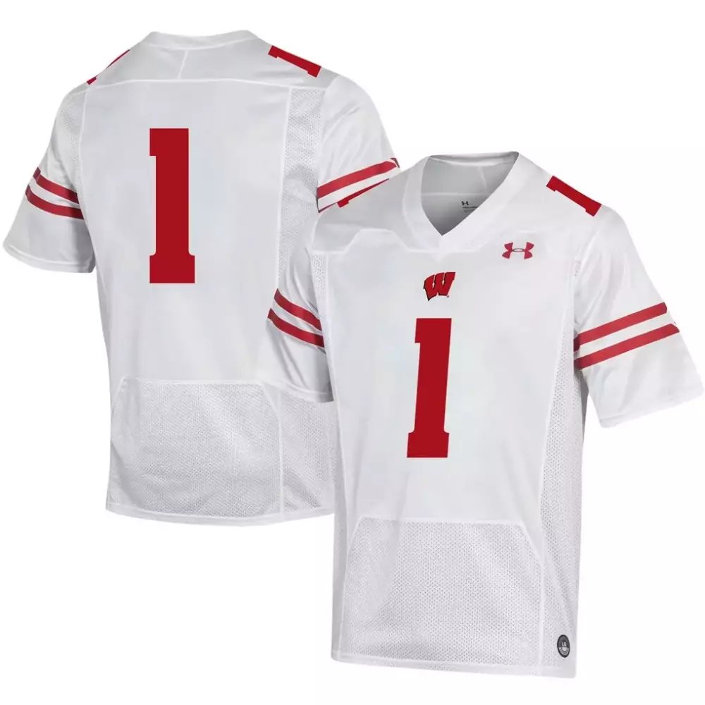Custom Wisconsin Badgers 1 Jersey White Men Red Replica