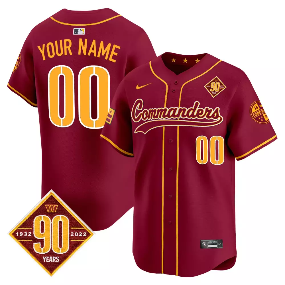 Custom Commanders Jersey Maroon 90th Anniversary 1932-2022 Men Gold Yellow Vapor