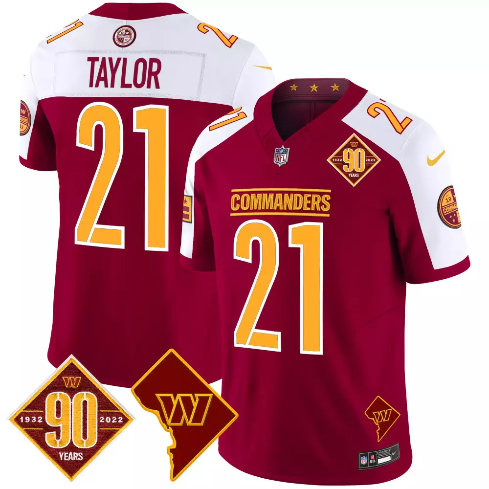 Sean Taylor 21 Commanders Jersey Burgundy 90th Anniversary 1932-2022 Washington D.c. Outline