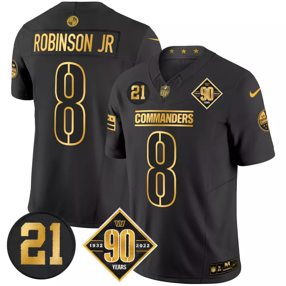 Robinson Jr. 8 Commanders Jersey Black 90th Anniversary 90 Years 1932 2022 Men Gold