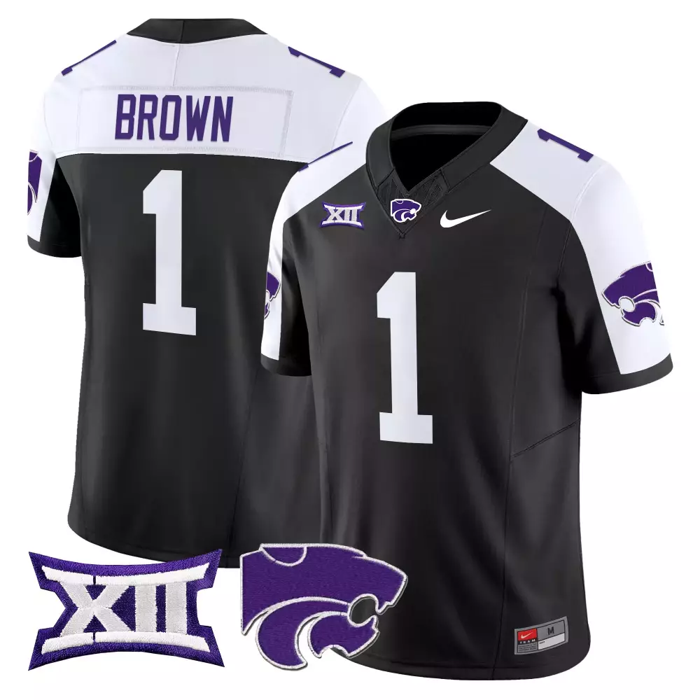 Connor Brown 1 Jersey Black Kansas State Wildcats Big Wildcat Head Men White Purple