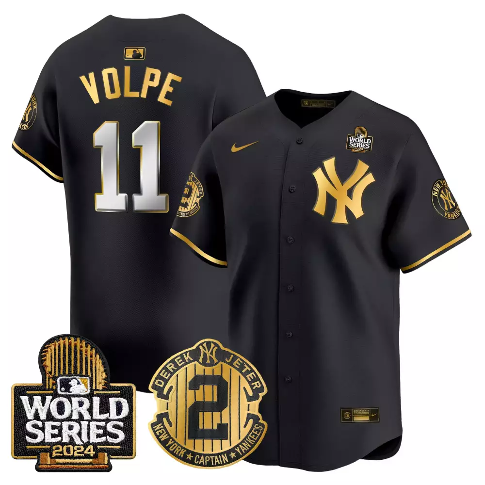 Anthony Volpe 11 New York Yankees Jersey Black World Series 2024 Men Gold Silver