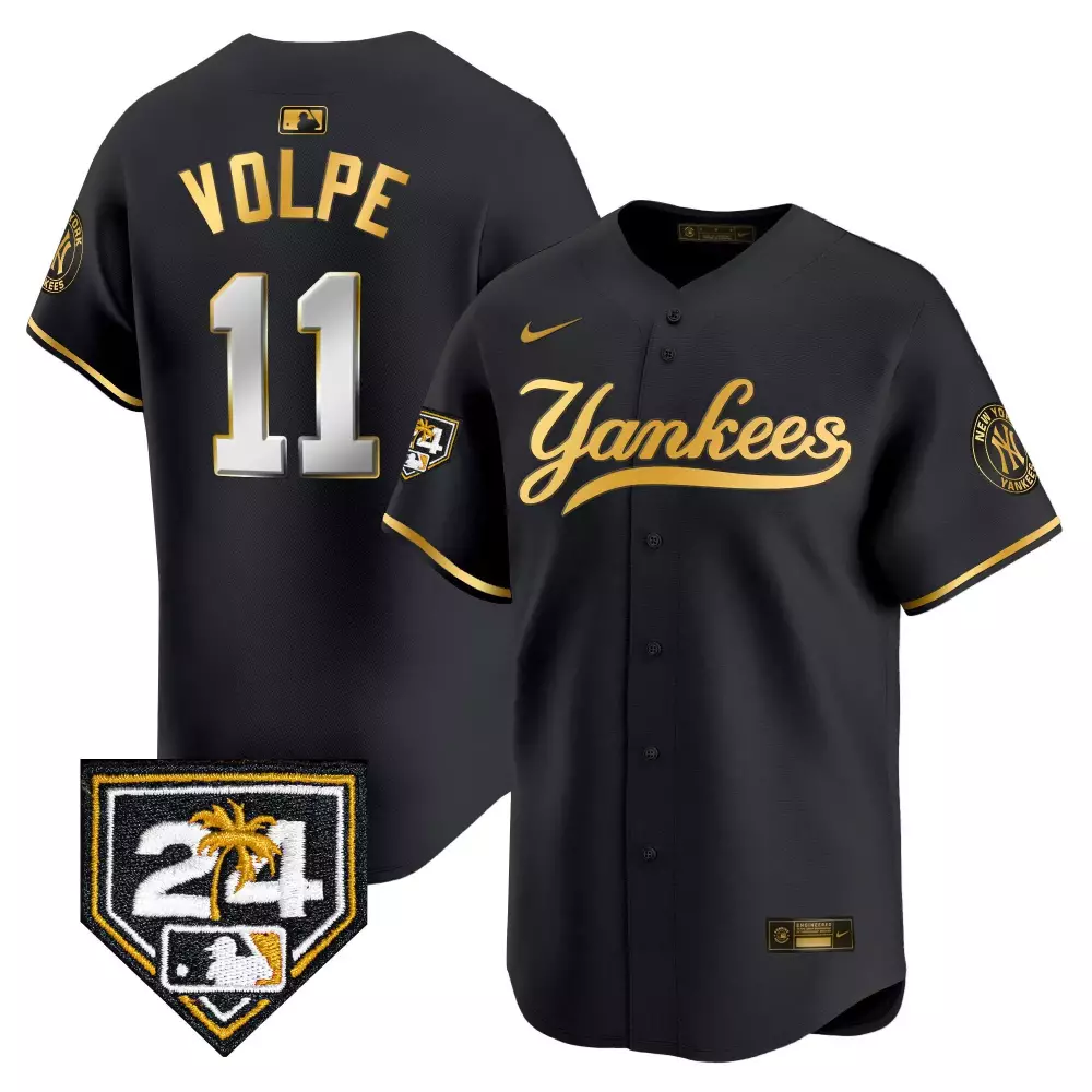 Anthony Volpe 11 Yankees Jersey Black 24 Patch New York Men Gold Silver Vapor Premier
