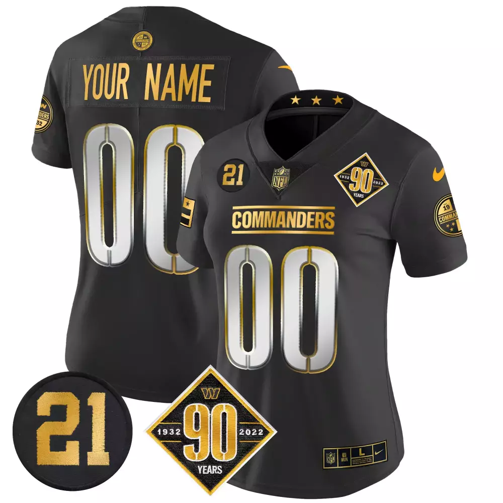 Custom Commanders Jersey Black 90 Years 1932-2022 19 32 Men Replica Gold Silver Limited