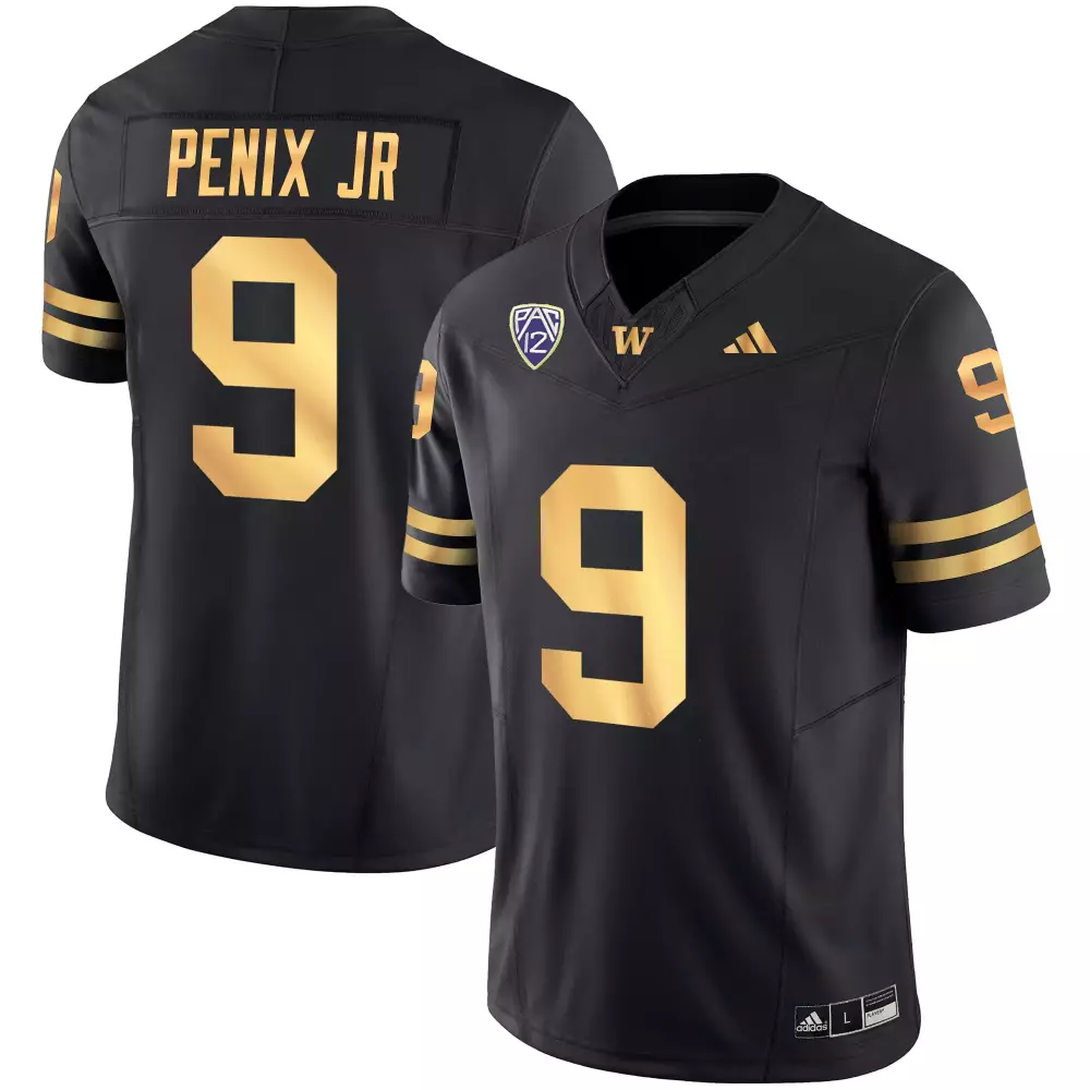 Penix Jr. 9 Washington Huskies Jersey Black 2023 Men Gold All Stitched Vapor