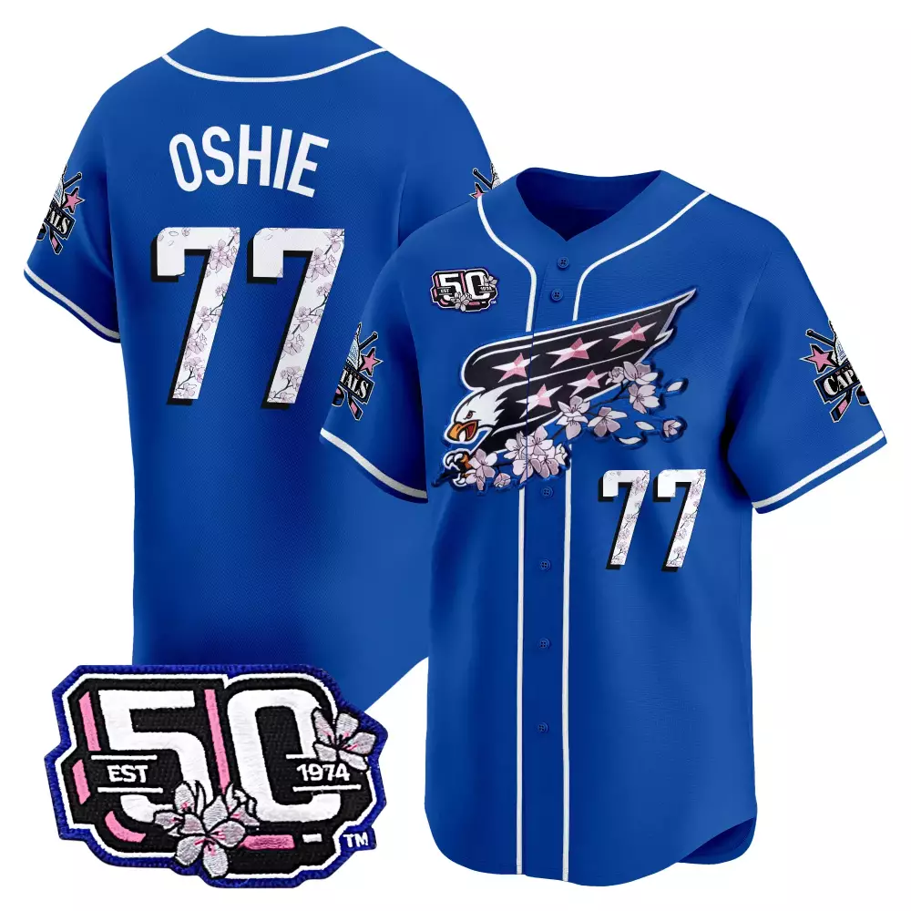 Oshie 77 Capitals Jersey Royal Blue 50th Anniversary Cherry Blossom Men White Pink
