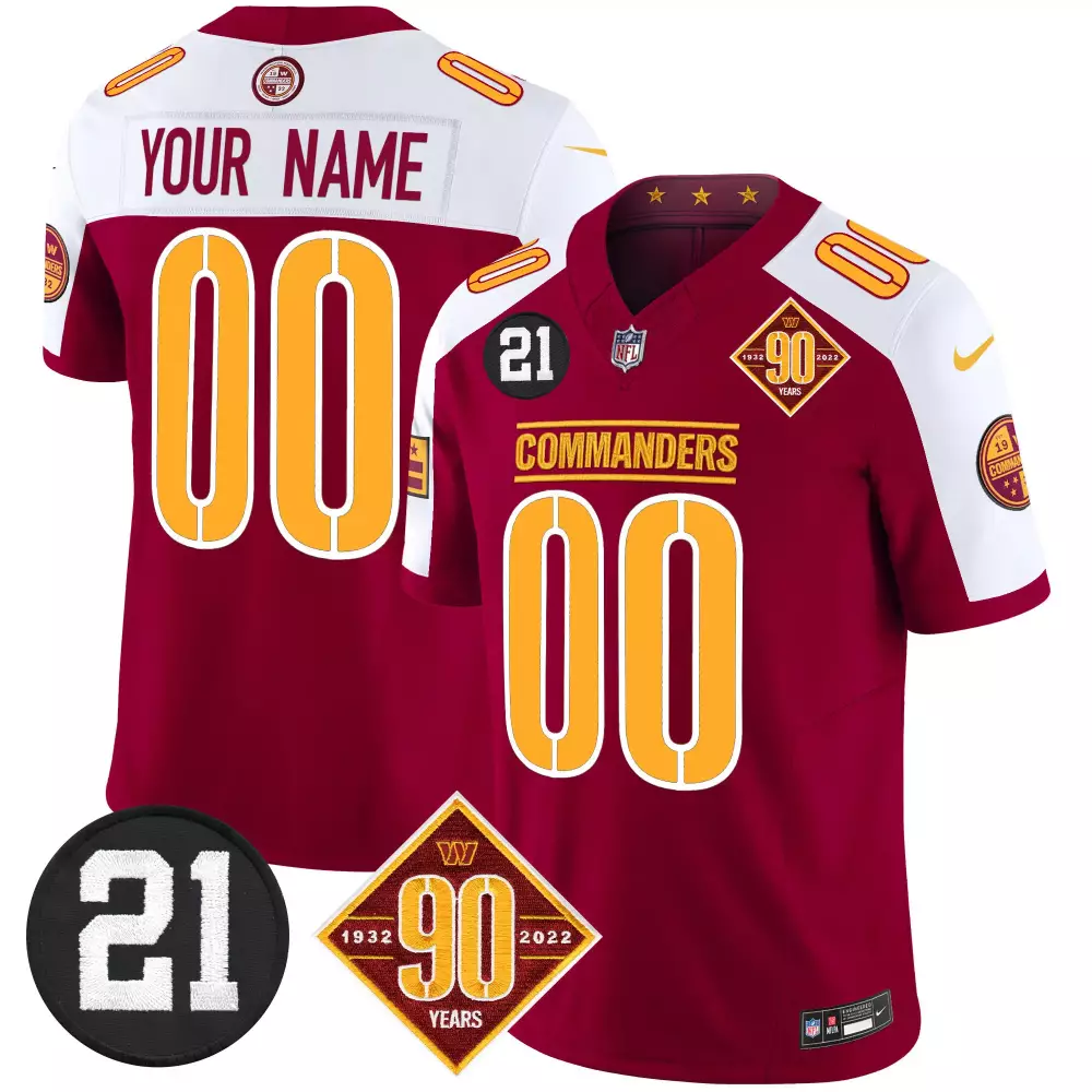 Custom Commanders Jersey Maroon 90th Anniversary 1932-2022 Player Number 21 Men Alternate