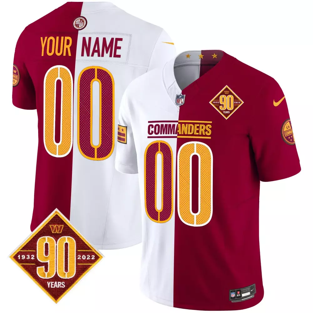Custom Commanders Jersey Maroon 90th Anniversary 1932-2022 Men Split Design White