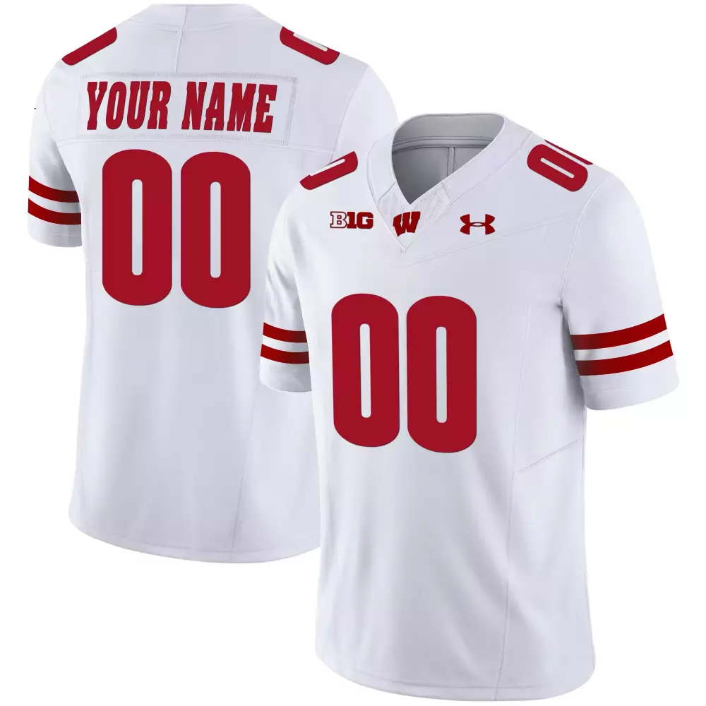 Custom Wisconsin Badgers Jersey White Red All Stitched Vapor