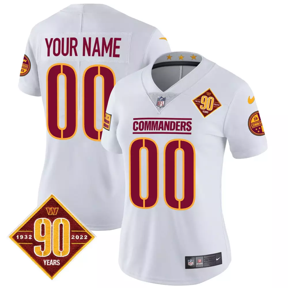 Custom Commanders Jersey White 90th Anniversary 90 Years 19 2022 Women Replica Maroon