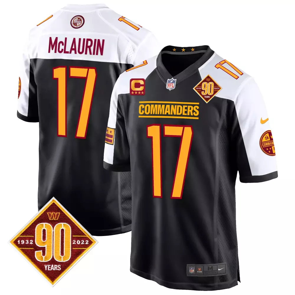 Terry Mclaurin 17 Commanders Jersey Black 90th Anniversary 90 Years 1932-2022 Left