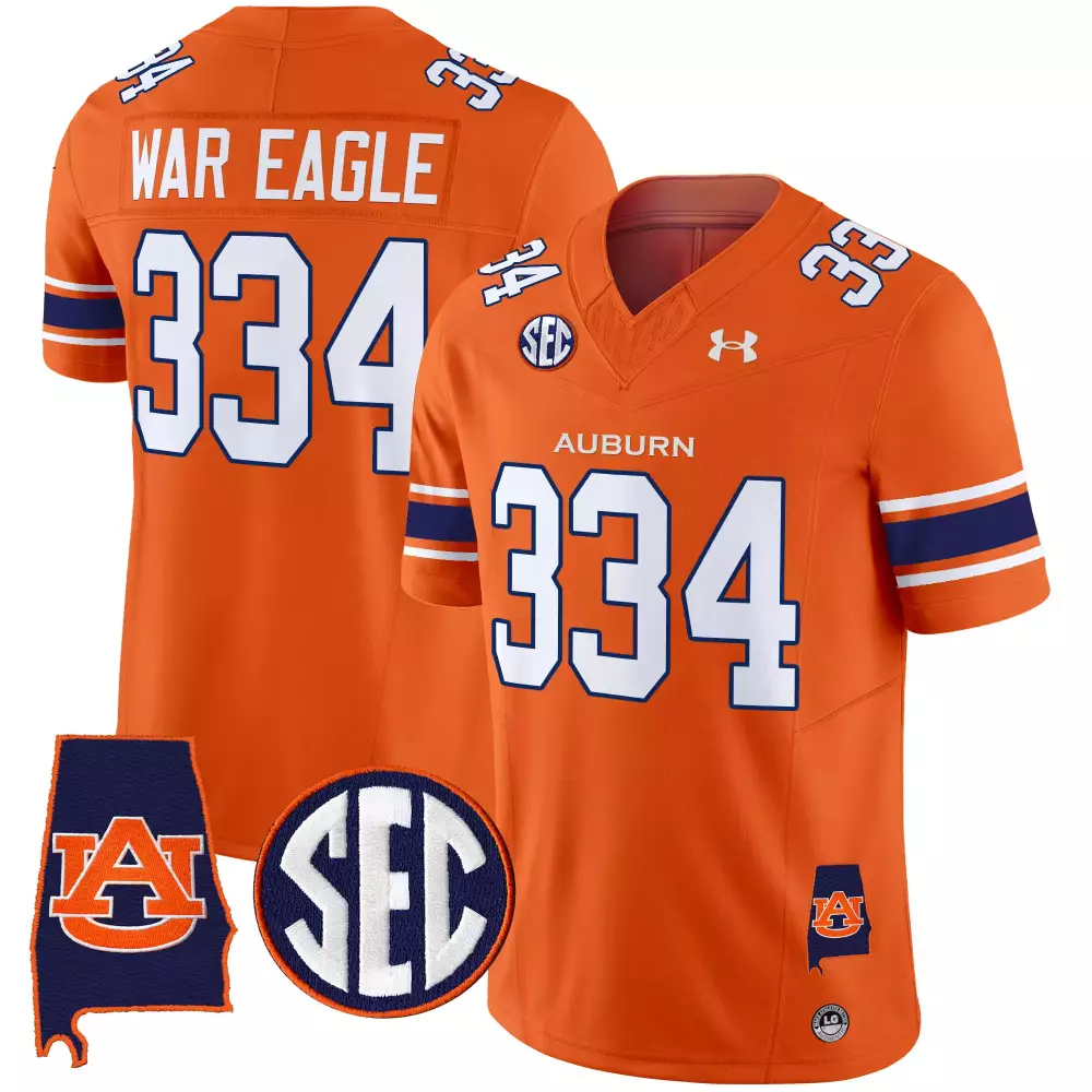 War Eagle Auburn Tigers Jersey Orange Alabama State Outline Au Navy Blue White Vapor