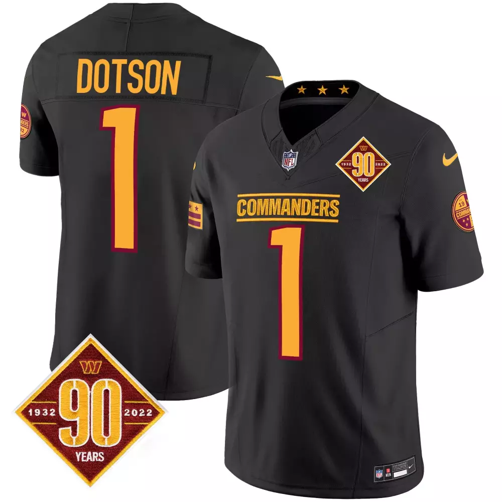 Jahan Dotson 1 Commanders Jersey Black 90th Anniversary 90 Years 1932-2022 Men Player