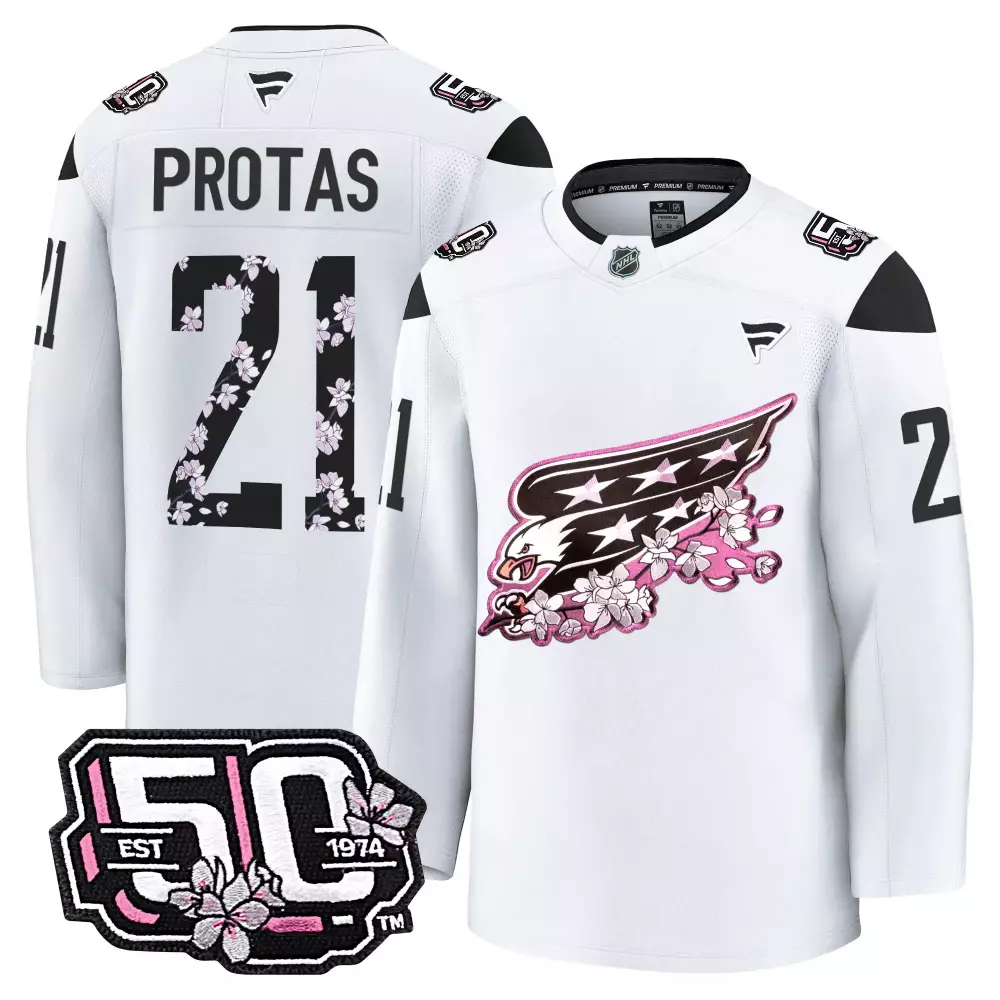 Aliaksei Protas 21 Jersey White Sakura Washington Capitals 50th Anniversary 2023