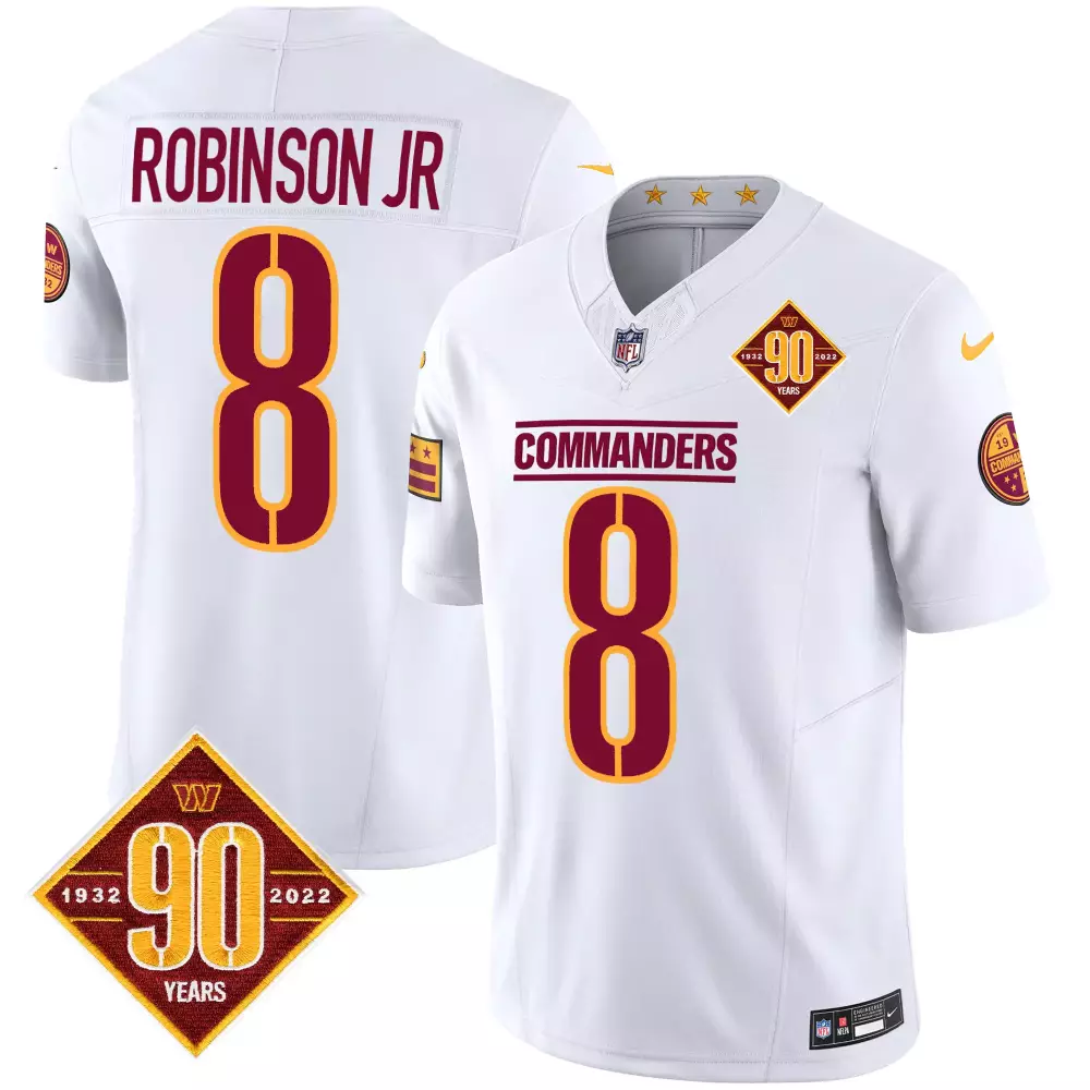 Brian Robinson 8 Commanders Jersey White 90th Anniversary 1932-2022 Men Player Maroon