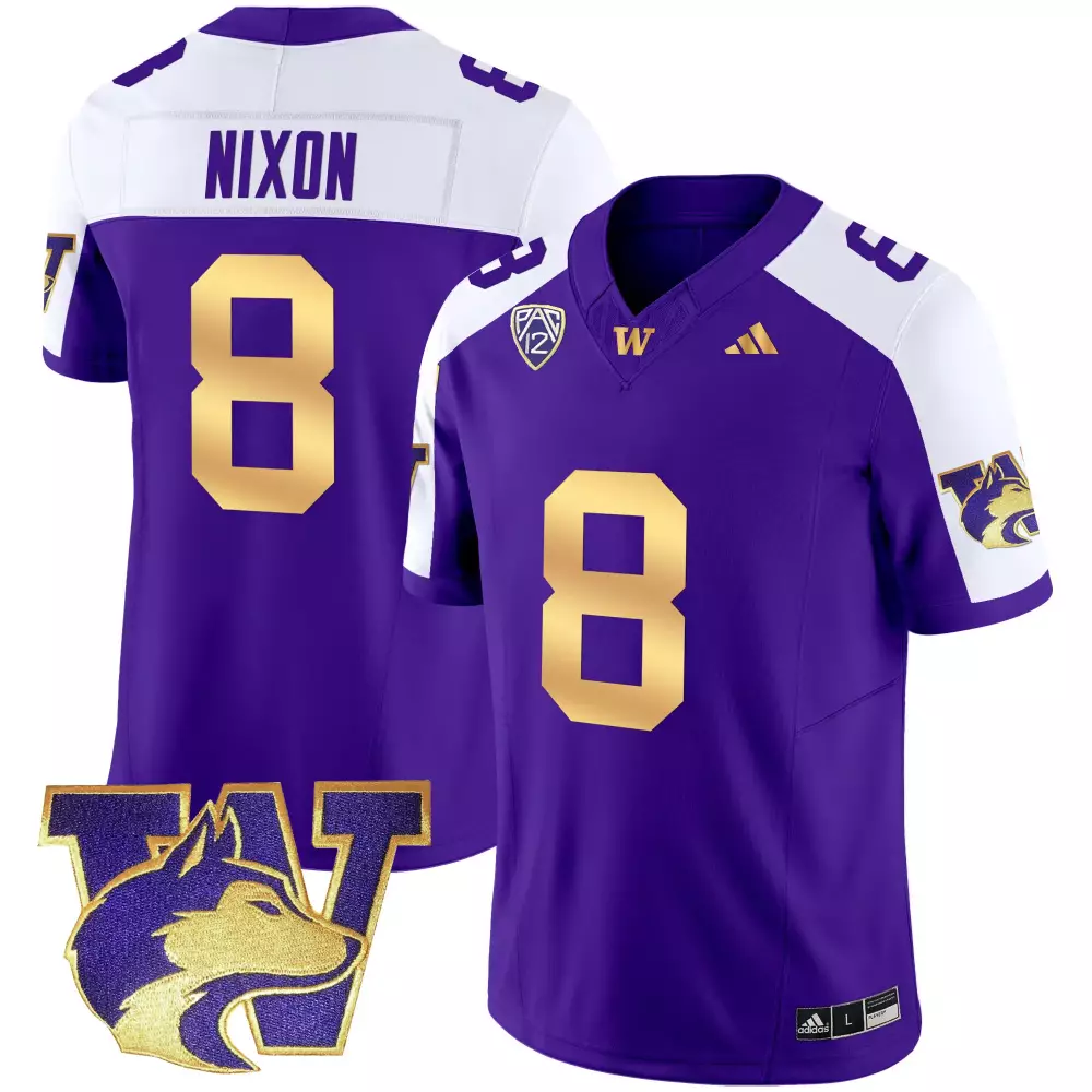 Nixon 8 Washington Huskies Jersey Purple Men White Gold All Stitched Vapor