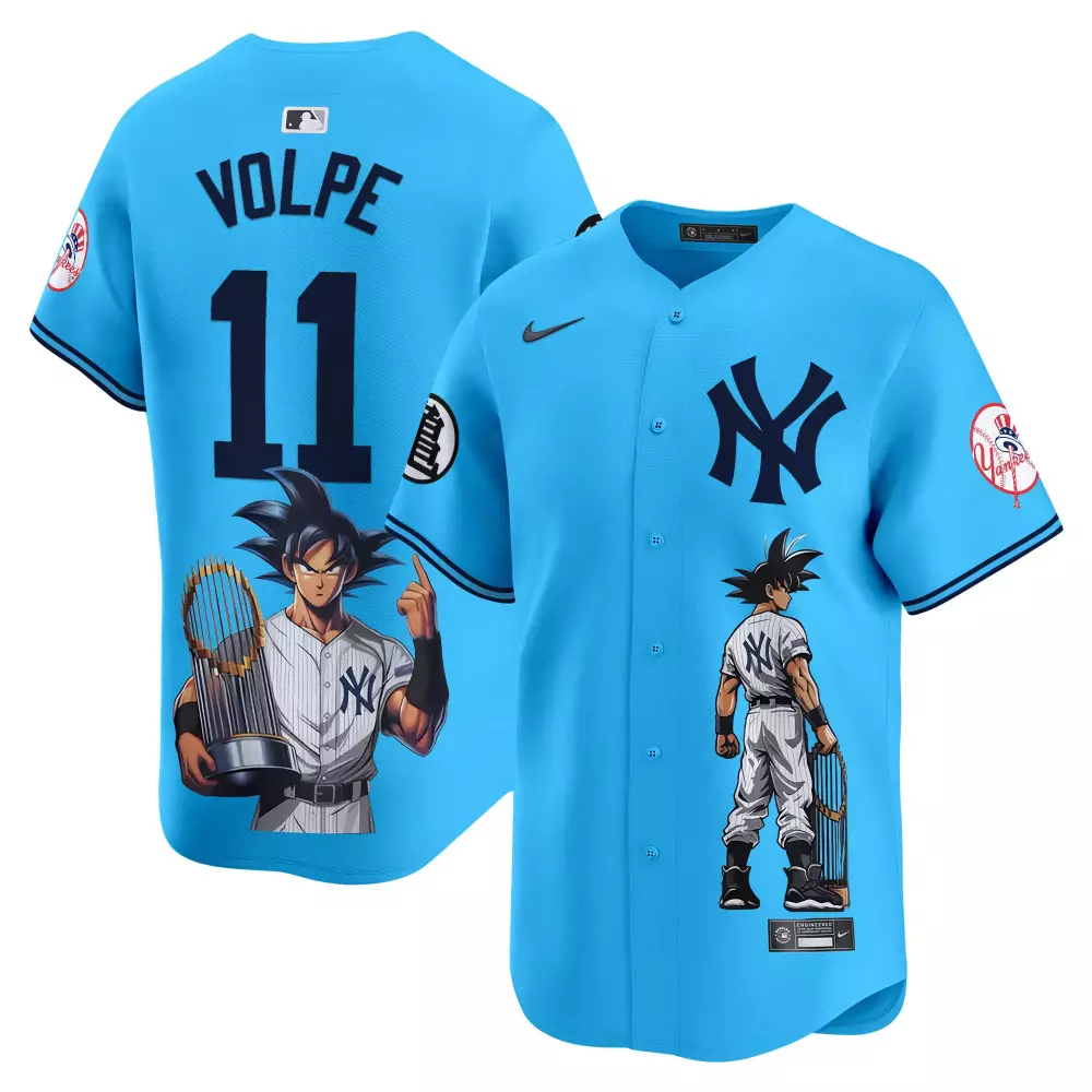 Anthony Volpe 11 New York Yankees Jersey Sky Blue Dragon Ball Z Men Custom Design