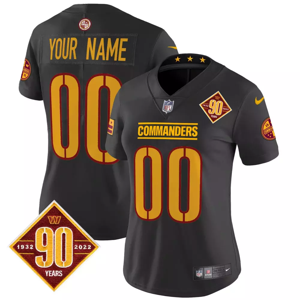 Custom Commanders Jersey Black 90 Years 1932-2022 Women NFL Gold Maroon Anniversary