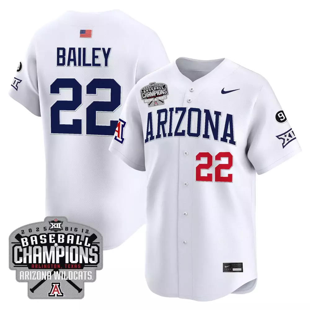 Bailey Wildcats 22 Jersey White Big 12 Baseball Champions Arizona 2025 Men Navy Red