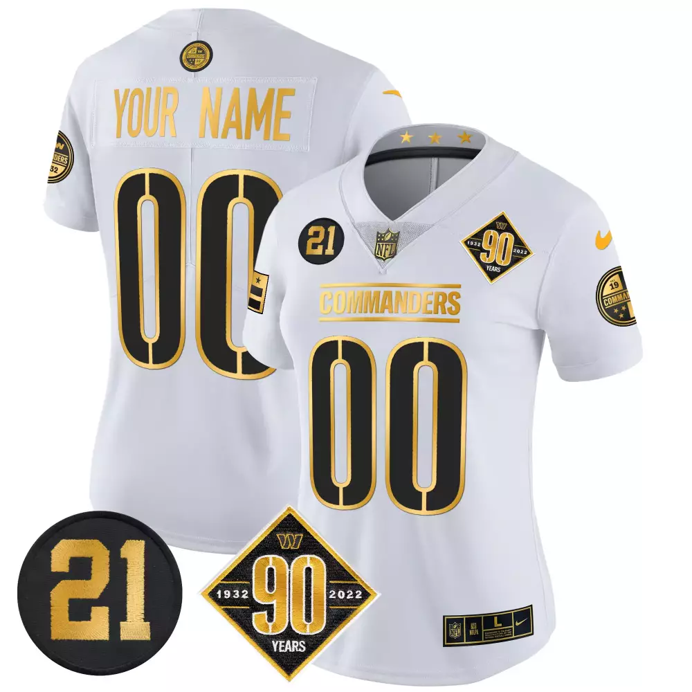 Custom Commanders Jersey White 90th Anniversary Women Black Gold Vapor Limited All